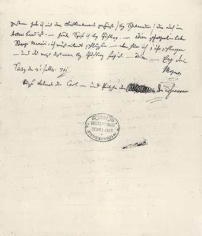 Wolfgang Amadeus Mozart (1756-1791) kompozytor austriacki. Odręcznie napisany list do żony Constanze. 31 lipca 1791 r autorstwa Wolfgang Amadeus Mozart