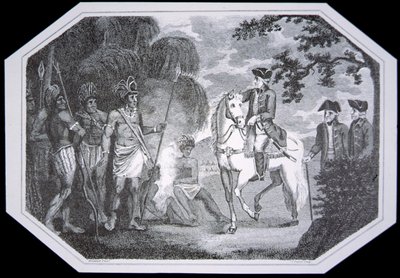 Generał Burgoyne i Indianie w 1777 r., grawerowane przez J. Taylora, z „Historii Anglii” Davida Hume