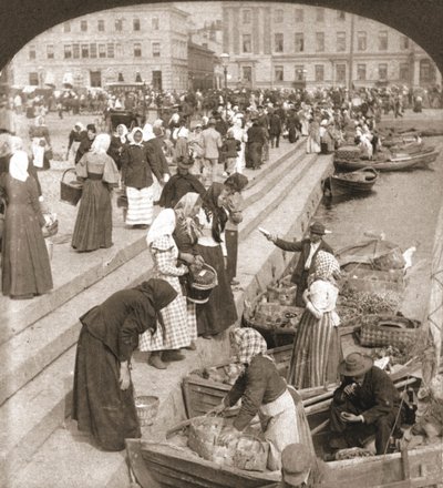 Łodzie targowe, Helsinki, Finlandia, 1898. autorstwa Works and Sun Sculpture Studios
