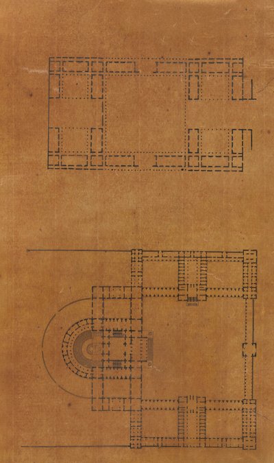 Strona z albumu z rysunkami i kilkoma rycinami architektury, Int..., ca. 1800-1850. Twórcy: Warsztat Charlesa Perciera, Warsztat Pierre