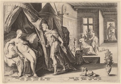Merkury wchodzi do pokoju Herse po zmianie Agraulosa w Stone autorstwa Workshop of Hendrick Goltizus, after Hendrick Goltzius