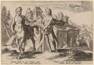 Apollo powierza Chironowi edukację Asklepiosa autorstwa Workshop of Hendrick Goltzius, after Hendrick Goltzius