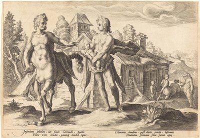 Apollo powierza Chironowi edukację Asklepiosa autorstwa Workshop of Hendrick Goltzius, after Hendrick Goltzius