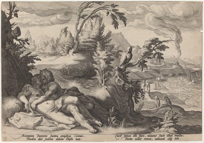 Apollo i Coronis autorstwa Workshop of Hendrick Goltzius, after Hendrick Goltzius