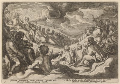 Jowisz zasięga rady bogów w sprawie zniszczenia wszechświata autorstwa Workshop of Hendrick Goltzius, after Hendrick Goltzius