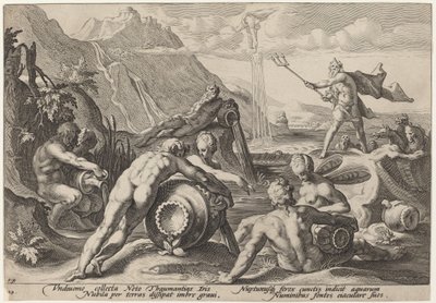 Neptun knuje zniszczenie człowieka autorstwa Workshop of Hendrick Goltzius, after Hendrick Goltzius
