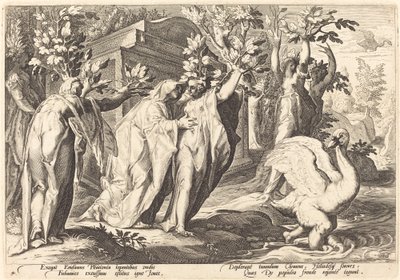 Siostry Faetona zamienione w topole, Cygnus w łabędzia autorstwa Workshop of Hendrick Goltzius, after Hendrick Goltzius