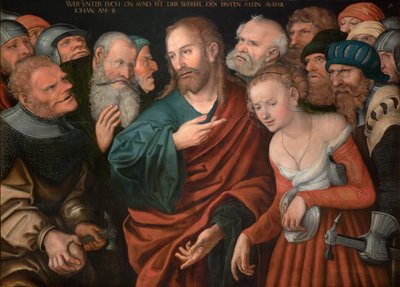 Niemiecki: Christus und die Ehebrecherin Jezus Chrystus i kobieta cudzołożna autorstwa workshop of Lucas Cranach the Elder
