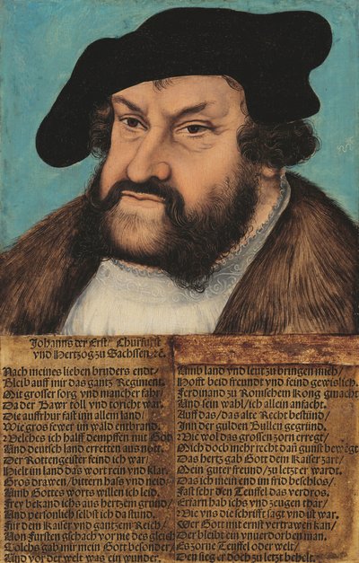 Johann der Beständige, Kurfürst von Sachsen (1486-1532) Johann Niezłomny. Elektor Saksonii (1486-1532) autorstwa workshop of Lucas Cranach the Elder