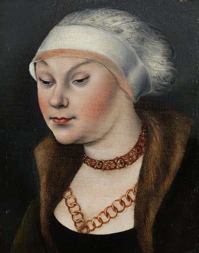 niemiecki: Kopf einer Dame mit weißer Haube (Omphale) Głowa kobiety w białym czepku autorstwa workshop of Lucas Cranach the Elder
