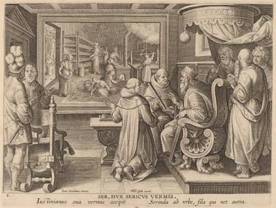 Ser, Sive Sericus Vermis (Jedwab lub Jedwabnik) autorstwa Workshop of Philip Galle after Jan van der Straet