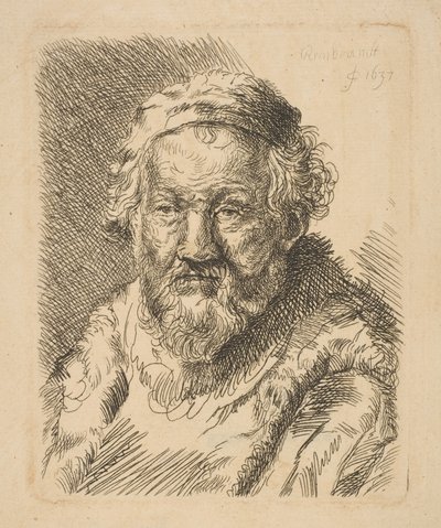 Popiersie starca w płaszczu i futrzanym kołnierzu copy.n.d. autorstwa Workshop of Rembrandt