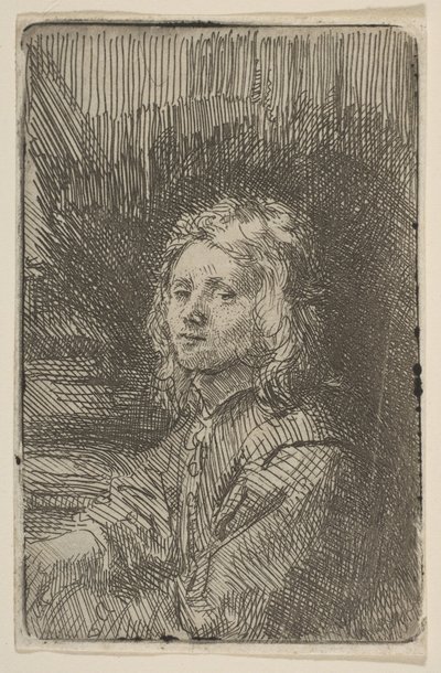 Młody mężczyzna, połowa długości, 1620-69. autorstwa Workshop of Rembrandt