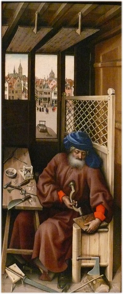 Zwiastowanie Tytuł(y) alternatywny(e):   Mérode Altarpiece
prawy panel: Święty Józef jako cieśla autorstwa Workshop of Robert Campin