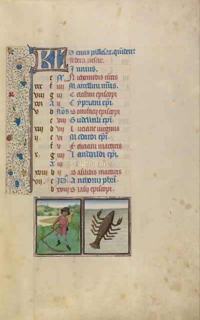 Koszenie człowieka; Znak zodiaku raka autorstwa Workshop of Willem Vrelant