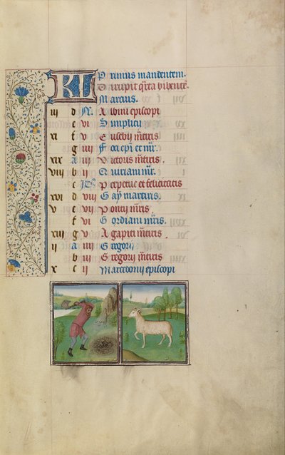 Człowiek pracujący w polu; Znak zodiaku Baran autorstwa Workshop of Willem Vrelant