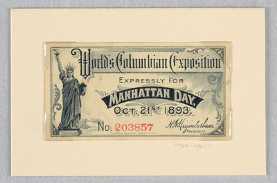 Bilet na Światową Wystawę Kolumbijską, specjalnie na Dzień Manhattanu, 21 października 1893 r. autorstwa World