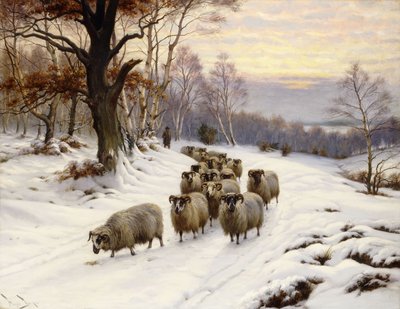Pasterz i jego trzoda na ścieżce zimą autorstwa Wright Barker