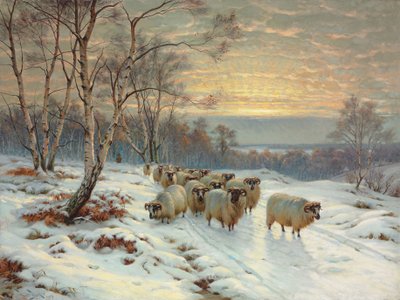 Pasterz ze swoją trzodą w zimowym krajobrazie autorstwa Wright Barker
