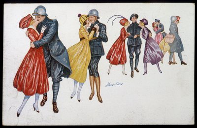 Wojsko i ich narzeczone, marainny lub przyjaciele - ilustracja Xaviera Sagera (1870-1930) pocztówka, v.1915 autorstwa Xavier Sager