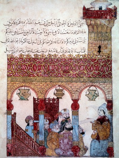 Wędrujący nawigator Abu Zayd (Abu Zayd, Abu Zayd) w meczecie Basra (Basra) -1122) oświecony przez Yahyę Mahmuda al-Wasd al-Wasod ITi (al W autorstwa Yahya ibn Mahmud Al Wasiti
