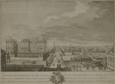 Widok nowo wybudowanych komór naprzeciw bram Aniczkowskich w Sankt Petersburgu, 1753 autorstwa Yakov Vasilyevich Vasilyev