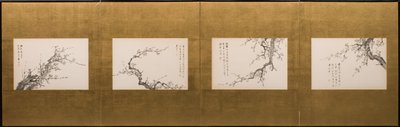 Kwiaty śliwy, składany ekran, okres Edo 1844 (tusz na papierze) (zobacz także 752778-82) autorstwa Yamamoto Baiitsu