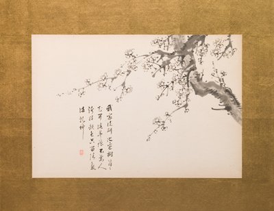 Kwiaty śliwy, składany ekran, panel 1 z 4, okres Edo 1844 (tusz na papierze) (zobacz także 752779-82) autorstwa Yamamoto Baiitsu