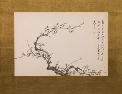 Kwiaty śliwy, składany ekran, panel 3 z 4, okres Edo 1844 (tusz na papierze) (zobacz także 752778-82) autorstwa Yamamoto Baiitsu