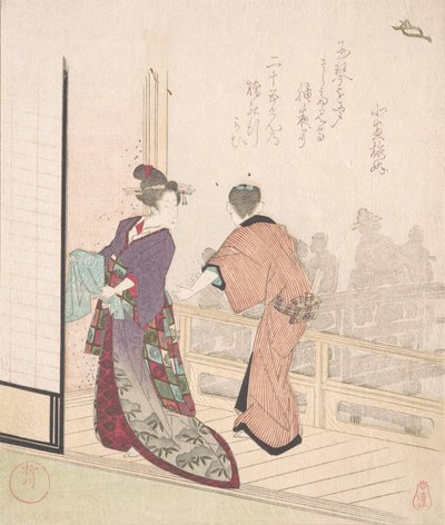 Scena na werandzie herbaciarni, XVIII-XIX w. autorstwa Yanagawa Shigenobu
