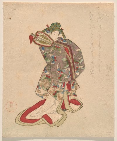 Kobieta w chińskim stroju ze wzorem motyla autorstwa Yanagawa Shigenobu II