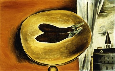 Martwa natura z bakłażanem i pejzażem miejskim autorstwa Yasuo Kuniyoshi