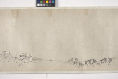 Sto osłów transportujących zboże, zwój ręczny, ok. 1700 r. (atrament na papierze) autorstwa Ye Yin