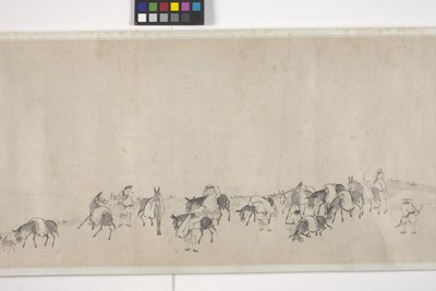 Sto osłów transportujących zboże, zwój ręczny, ok. 1700 r. (atrament na papierze) autorstwa Ye Yin