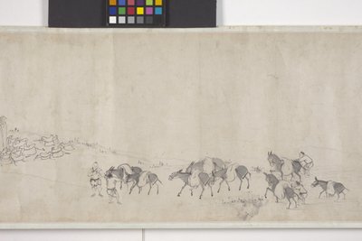 Sto osłów transportujących zboże, zwój ręczny, ok. 1700 r. (atrament na papierze) autorstwa Ye Yin