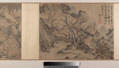 Krajobrazy (osiem liści albumu zamontowanych jako zwój; tusz i kolor na jedwabiu) autorstwa Yin Tang