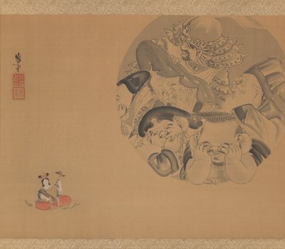 Seven Gods of Fortune (atrament i kolory na jedwabiu) autorstwa Yoshimune Arai