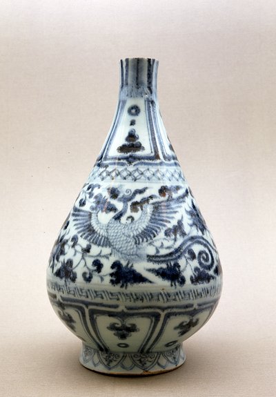 Wazon niebiesko-biały, dynastia Yuan (1206-1368) (ceramika) autorstwa Yuan Dynasty Chinese School