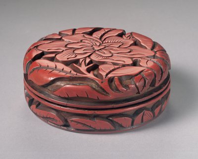 Okrągłe rzeźbione pudełko i pokrowiec na cynober (lakierowane drewno) autorstwa Yuan Dynasty Chinese School