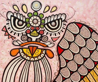 Taniec lwów biały, 2022 (olej na płótnie) autorstwa Yue Zeng