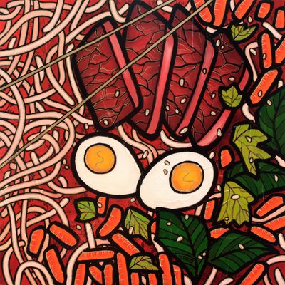 Wołowina z makaronem ramen, 2023 (olej na płótnie) autorstwa Yue Zeng
