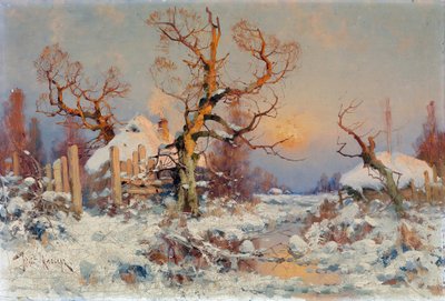 Zimowy krajobraz w wieczornym słońcu. Obraz Juliusza (Julius) von Klever (1850-1924), olej na płótnie, koniec XIX-początek XX wieku. Sztuka rosyjska, realizm. Prywatna kolekcja. autorstwa Yuly Klever