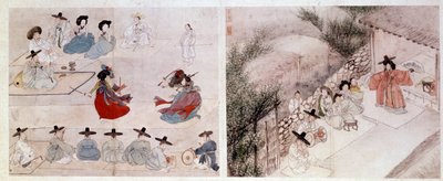 Art coreen: scena walki kobiet z codziennego życia. Grafiki autorstwa Sin Yun Bok (lub Hyewon w 1758). XVIII lub XIX wiek. Kolekcja Hyung Pil Chun autorstwa Yun bok Sin