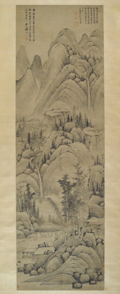 Krajobraz, wiszący zwój, dynastia Ming (1368-1644) (tusz na papierze) autorstwa Yun Hsiang Yun Hsiang