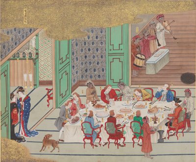 Bankiet holenderski, Wigilia Nagasaki, z Bankan-zu, 1797. autorstwa Yushi Ishizaki
