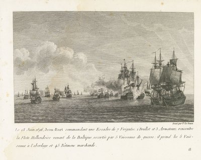 Treffen tussen een vloot onder Jan Bart en een Hollandse vloot, 1696 18 czerwca 1696 r. Jean-Bart dowodzący eskadrą 7 fregat (...) spotyka flotę holenderską znad Bałtyku (tytuł na obiekcie) Zbiór walk Jean-Bart, szefa Esc autorstwa Yves Marie Le Gouaz