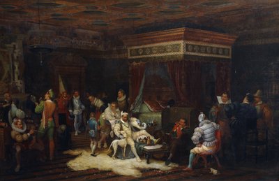 Przybycie księcia de Guise w komnacie króla Henryka III w Fontainebleau, 1861 r autorstwa Yves Theophile Rene Grenier de Saint