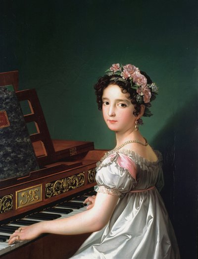 Manuela González Velázquez grająca na pianinie autorstwa Zacarias Gonzalez Velazquez