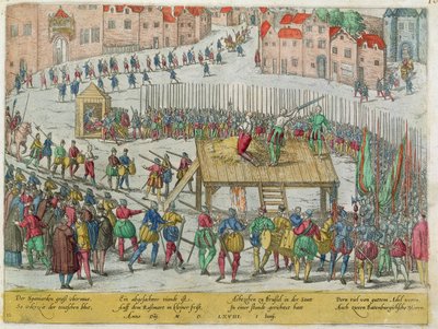 Egzekucja dwudziestu szlachetnych przywódców, w tym hrabiów Egmont i Horn, przez księcia Alvy w Brukseli autorstwa Zacharias (school of) Dolendo