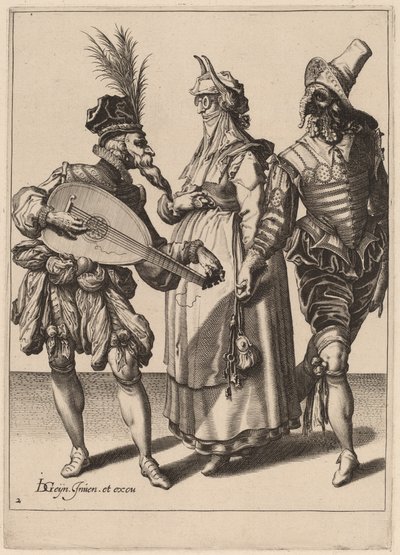 Para, do której zwraca się grający na lutni autorstwa Zacharias Dolendo after Jacques de Gheyn II